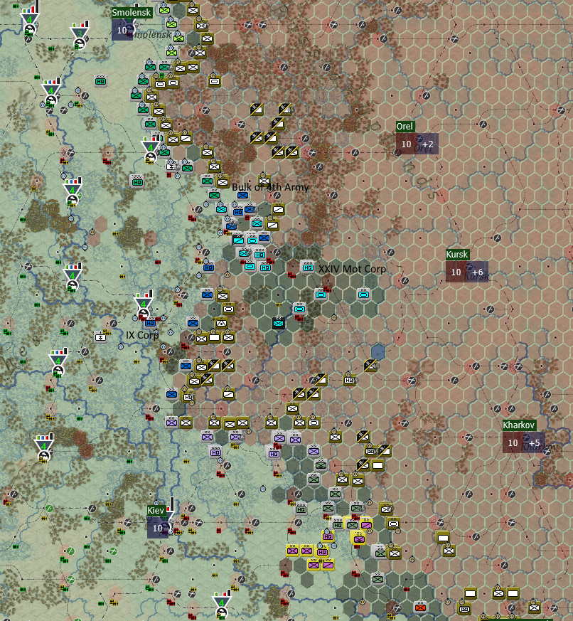 Turn 16 Reinforced PzGrp 2 makes a breakout for Kursk while 16th and 17th Army go for Kharkov..jpg