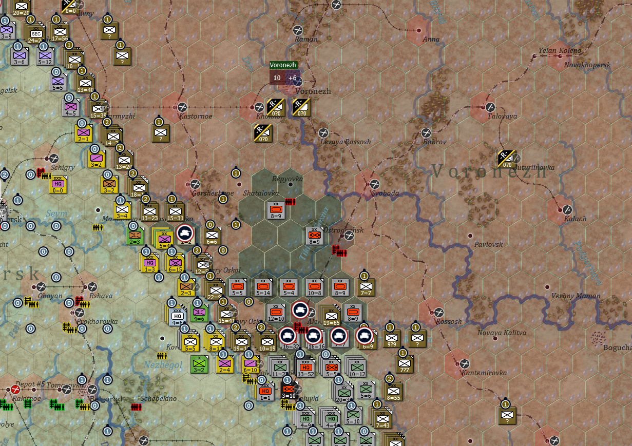 Turn 49, 1st PzGrp breakthrough the soviet lines at some difficulty.png