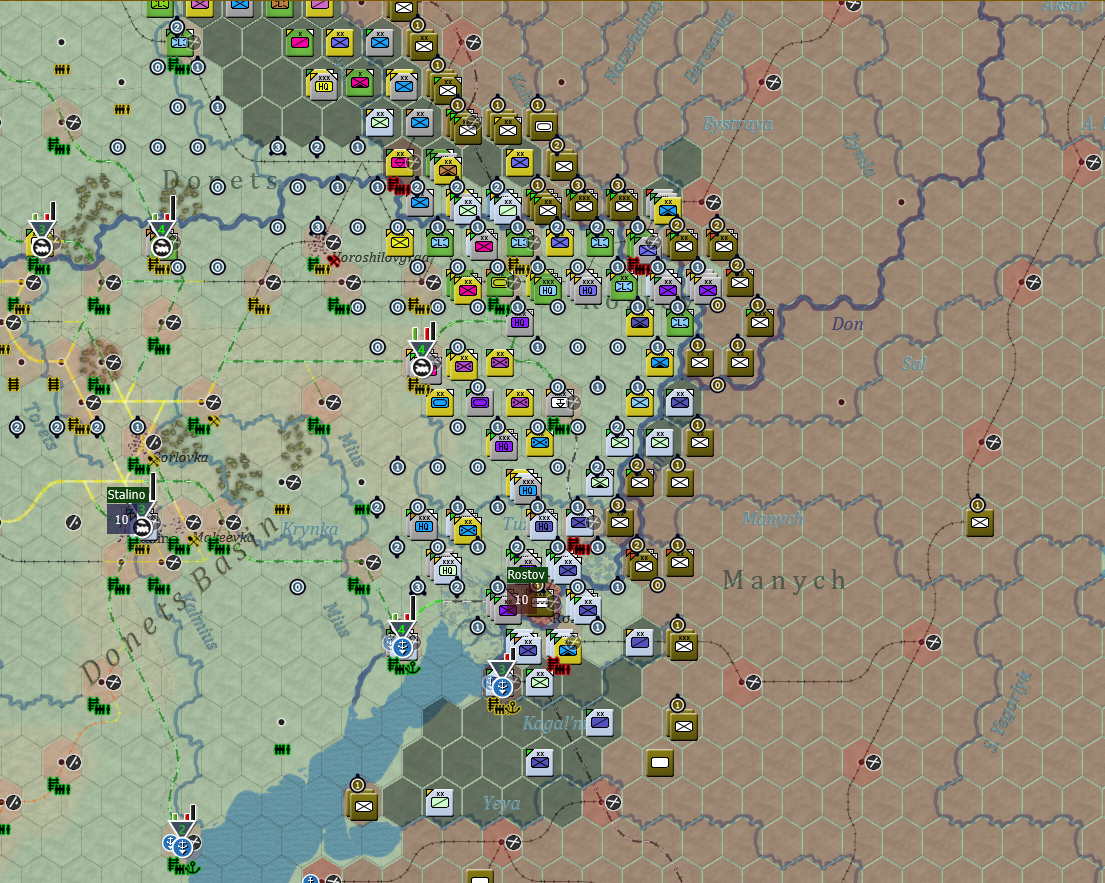 Turn 57, Rostov is surrounded and forces build up around it, armor rests for a dash towards stalingrad..jpg