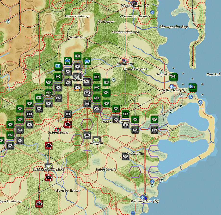 Note the trickle of Axis Divisions that land and then march their way to the front here.