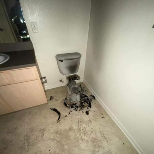 Lightning struck a vent and traveled up into a toilet during a thunderstorm.jpg