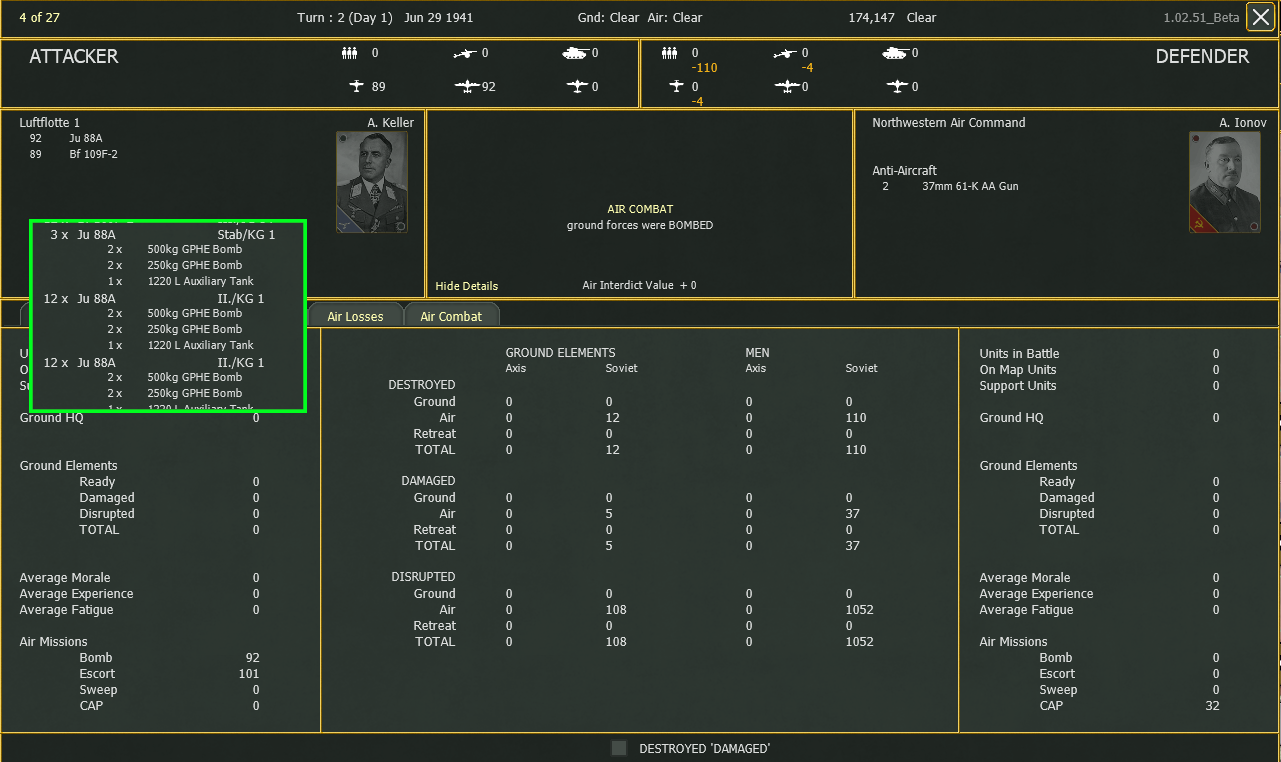 Turn 2 result of 2x250kg+2x500kg