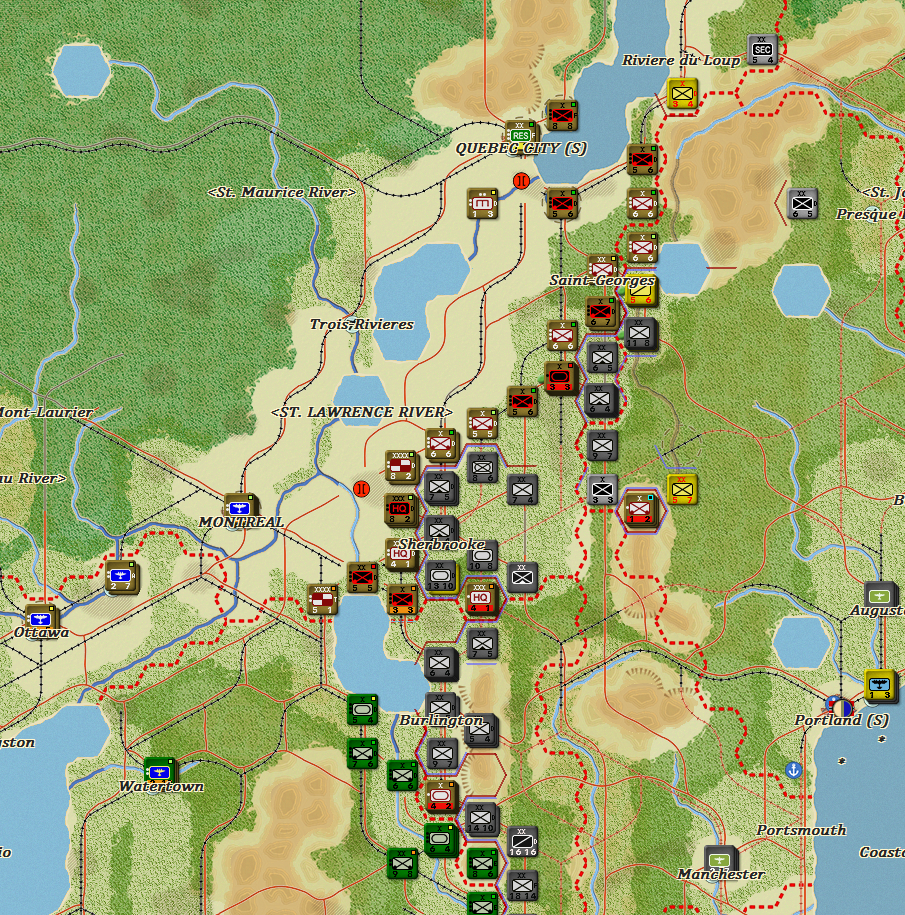 Canadian and Commonwealth forces are constantly retreating to the south leading to them being cut off behind the lines