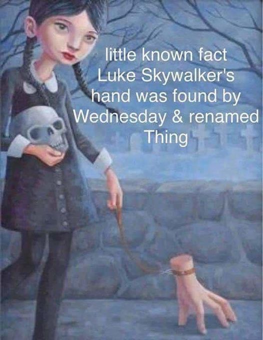 a little known fact   luke skywalkers hand was found by Wednesday and renamed The Thing.jpg