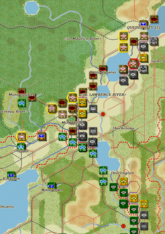 National Guard taking over the line as the Canadians make a disorganized retreat behind the St. Lawrence