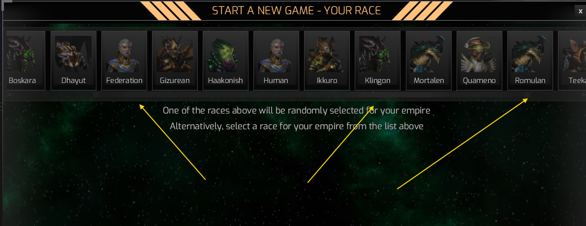 Screen 0005 - The Federation, Klingons and Romulans In The Races Screen.png