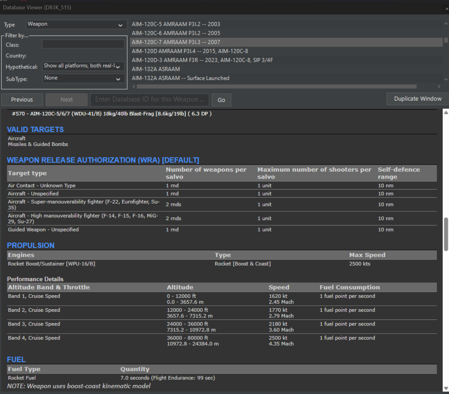 AIM-120C-7 missile DB entry in Build 1825.15