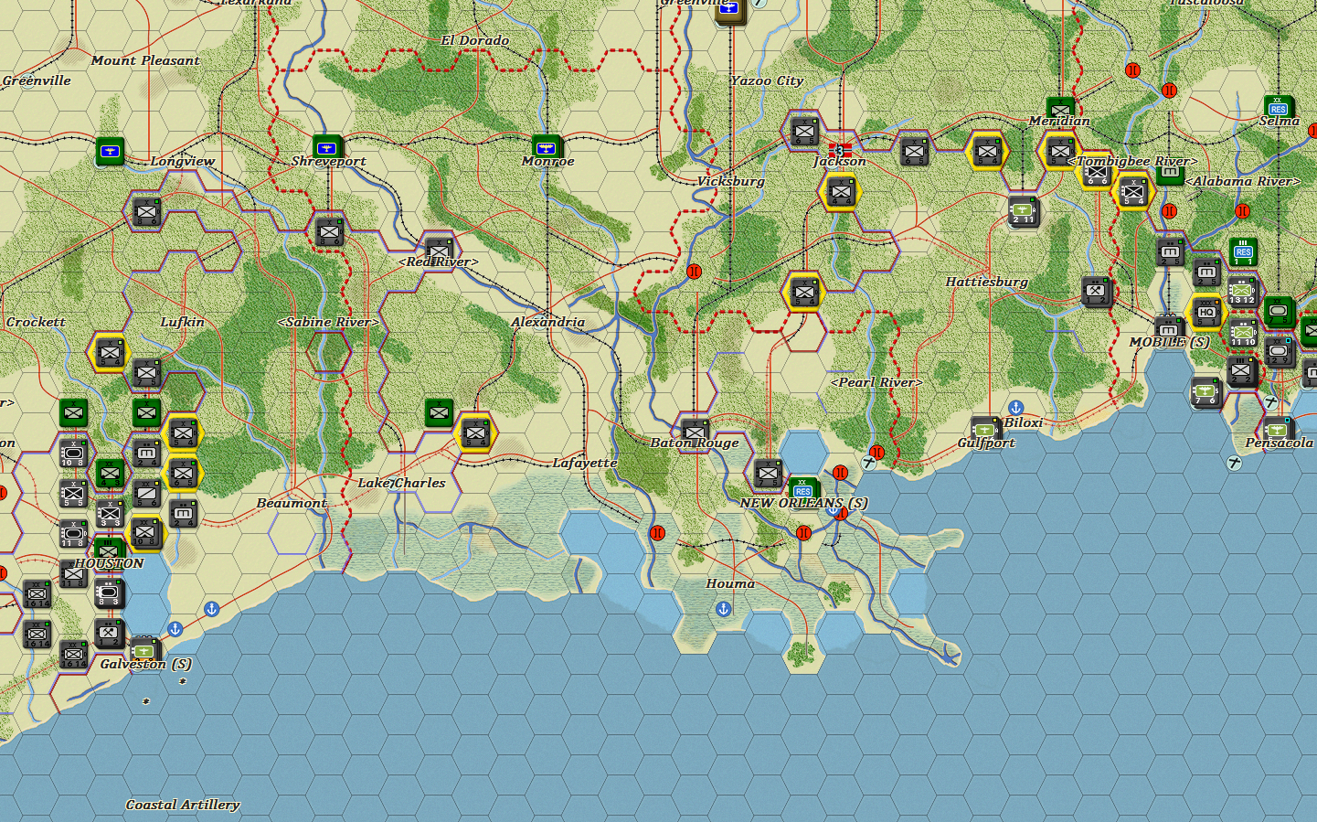 The Galveston and Mobile fronts are joined this turn.