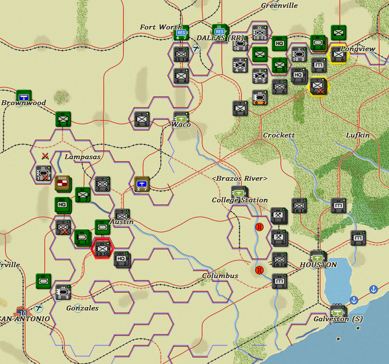 Happy times as the Panzertruppen sweep around lightly defended flank cutting Allied units off.