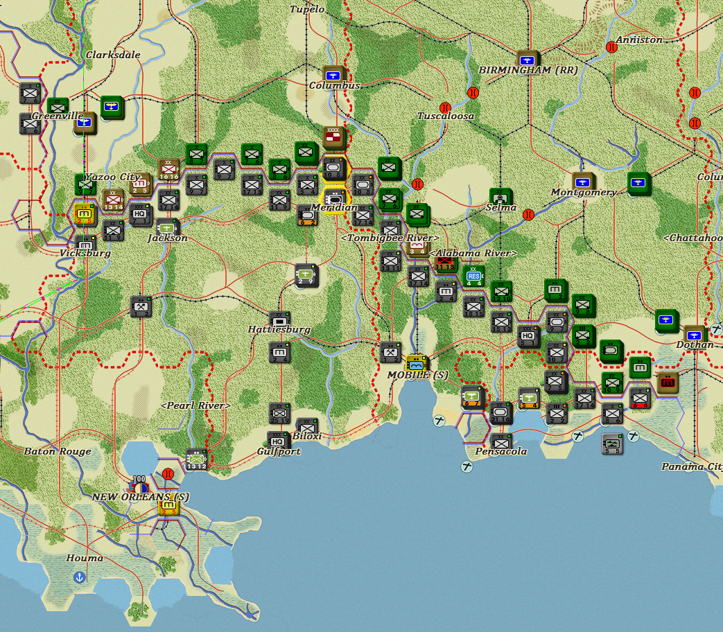 The Allies heavily reinforce east of the Mississippi