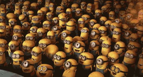 crowd of laughing minions.gif