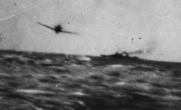 kamikaze plane about to crash into the USS Kidd.jpeg
