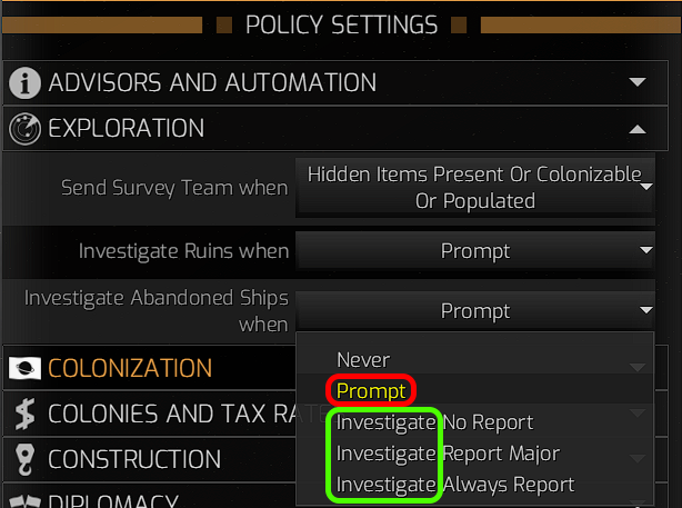 Policy Settings &gt; Exploration