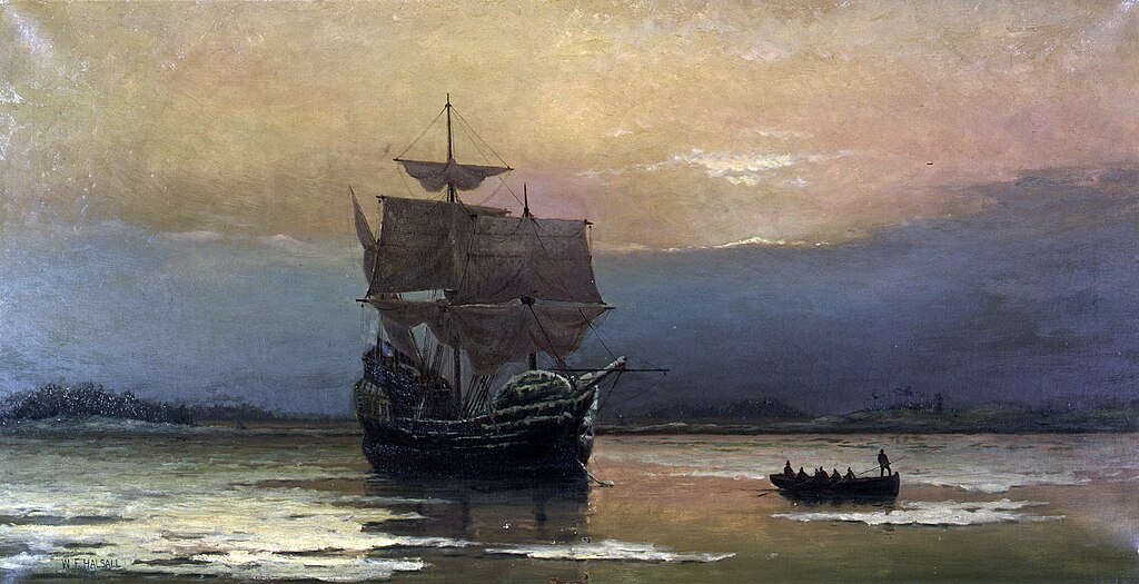 Mayflower_in_Plymouth_Harbor,_by_William_Halsall.jpg
